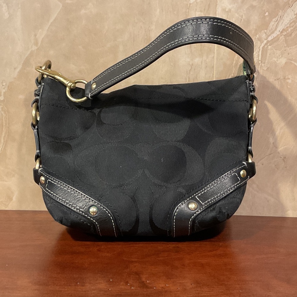 Coach Black Shoulder Bag with Gold Accents